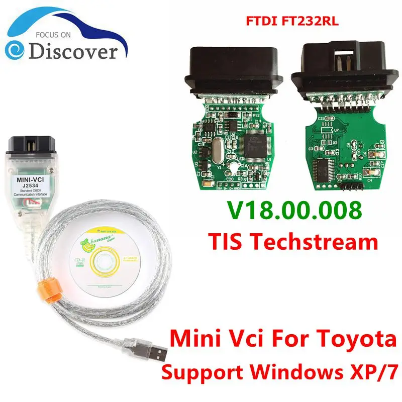 Мини Vci с FTDI FT232RL J2534 для Toyota TIS Techstream V18.00.008 OBDII Автомобильный Диагностический кабель сканер инструмент