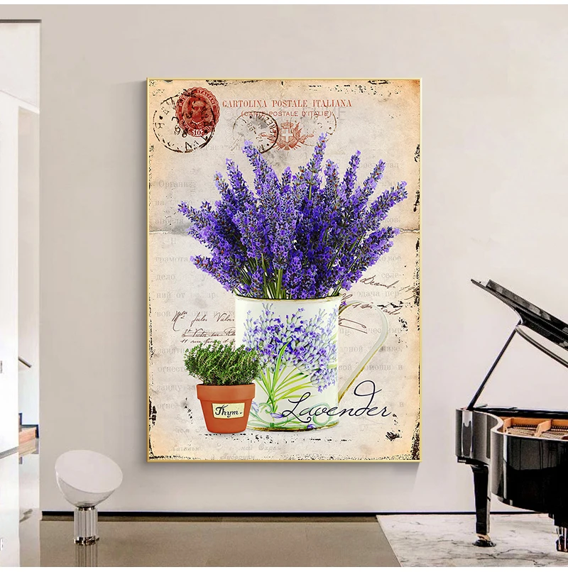 

Vintage Canvas Poster Purple Lavender Pictures for Living Room Frameless Wall Art Prints Paintings for Home Design