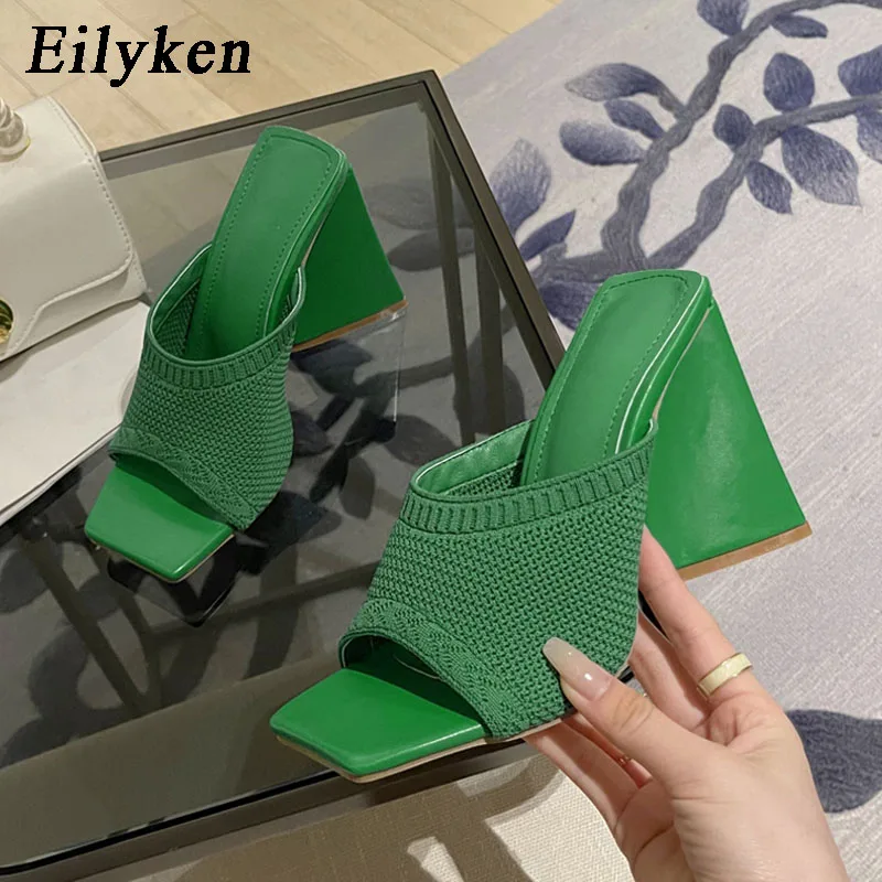 

Eilyken с модным треугольным туфли на высоком каблуке; Летние женские тапочки 2022 дизайнер вязание вечерние туфли для подиума свадебное платье ...