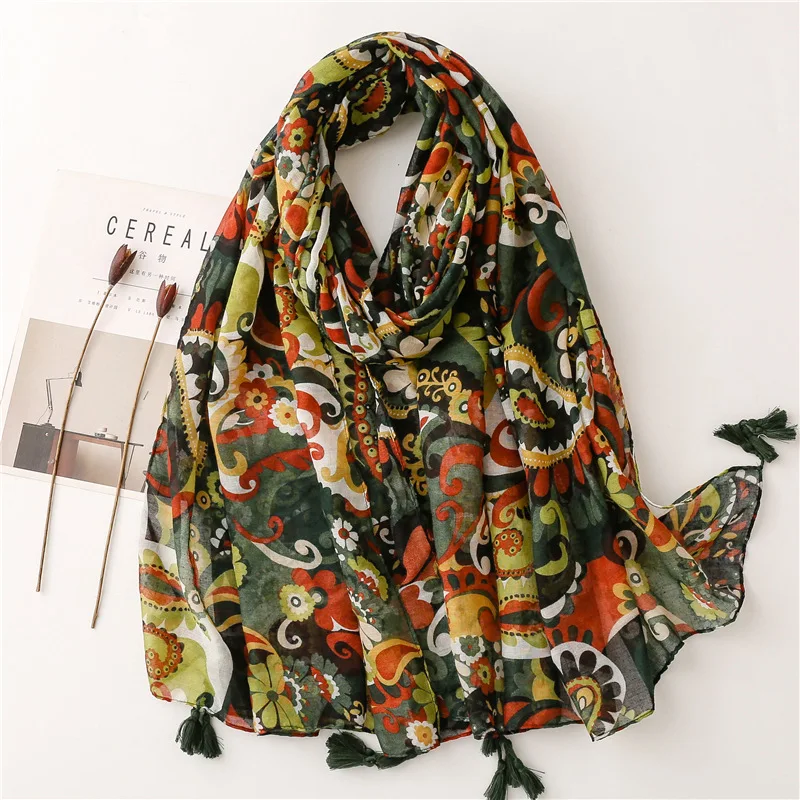 

Luxury Fashion Women Brand Cotton Scarf Large Shawls 2022 New Retro Design Cashew Print Lady Beach Stole Shawl Scarves