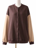 2021 autumn new color matching casual loose jacket baseball uniform sweater cardigan jacket female streetwear clothes women