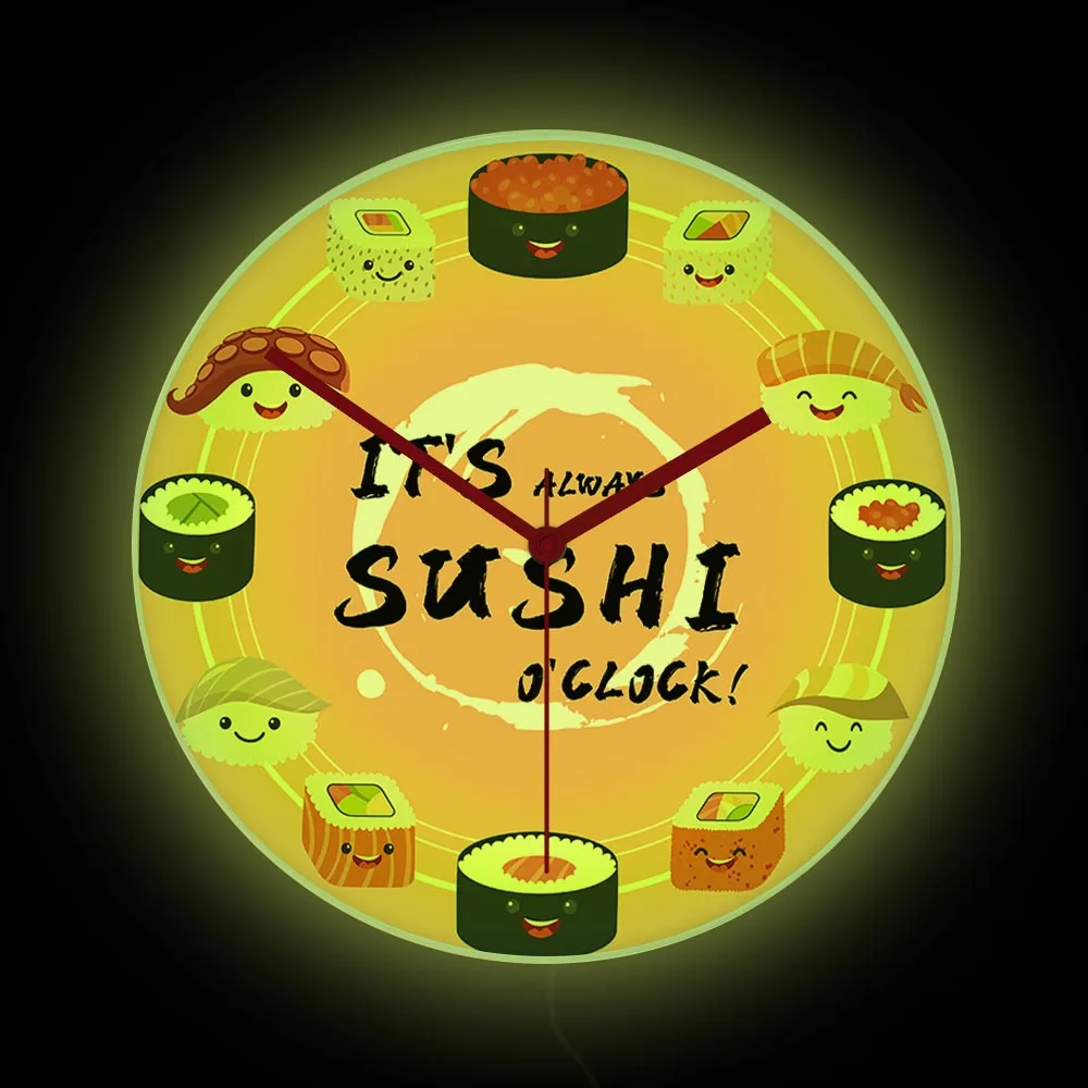 

SUSHI Wall Clock LED Neon Light Open Sign Professional Display For Japan Resturant Sushi Roll Sashimi Food Luminous Wall Clock