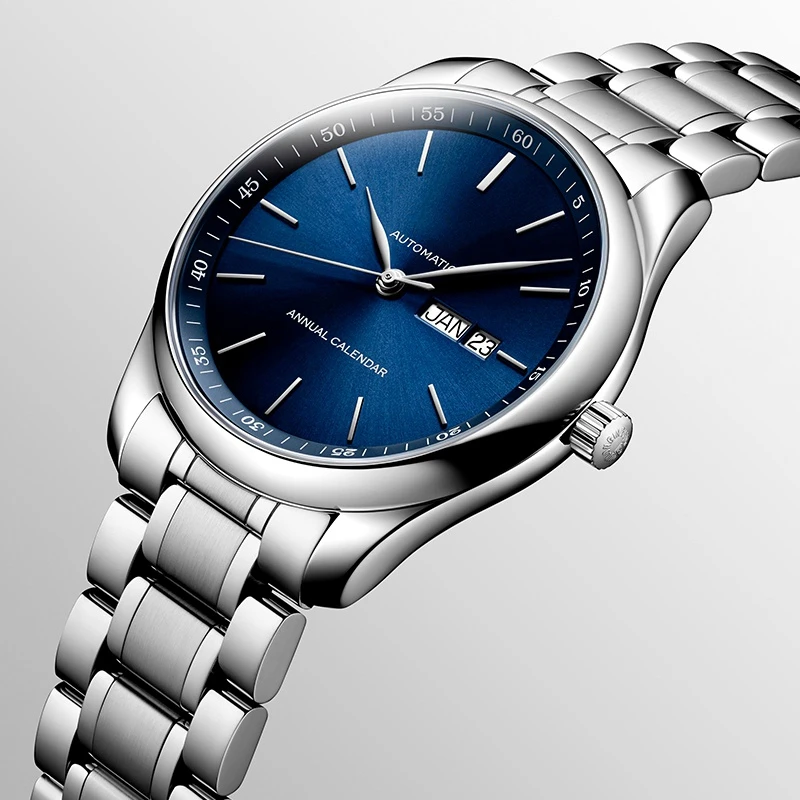 

Новые мужские спортивные автоматические механические часы серии Master из нержавеющей стали с синим циферблатом и сапфировым стеклом