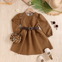 children girls autumn spring full sleeve solid knee length dress gift belt leather kids baby fashion clothing 4 7y