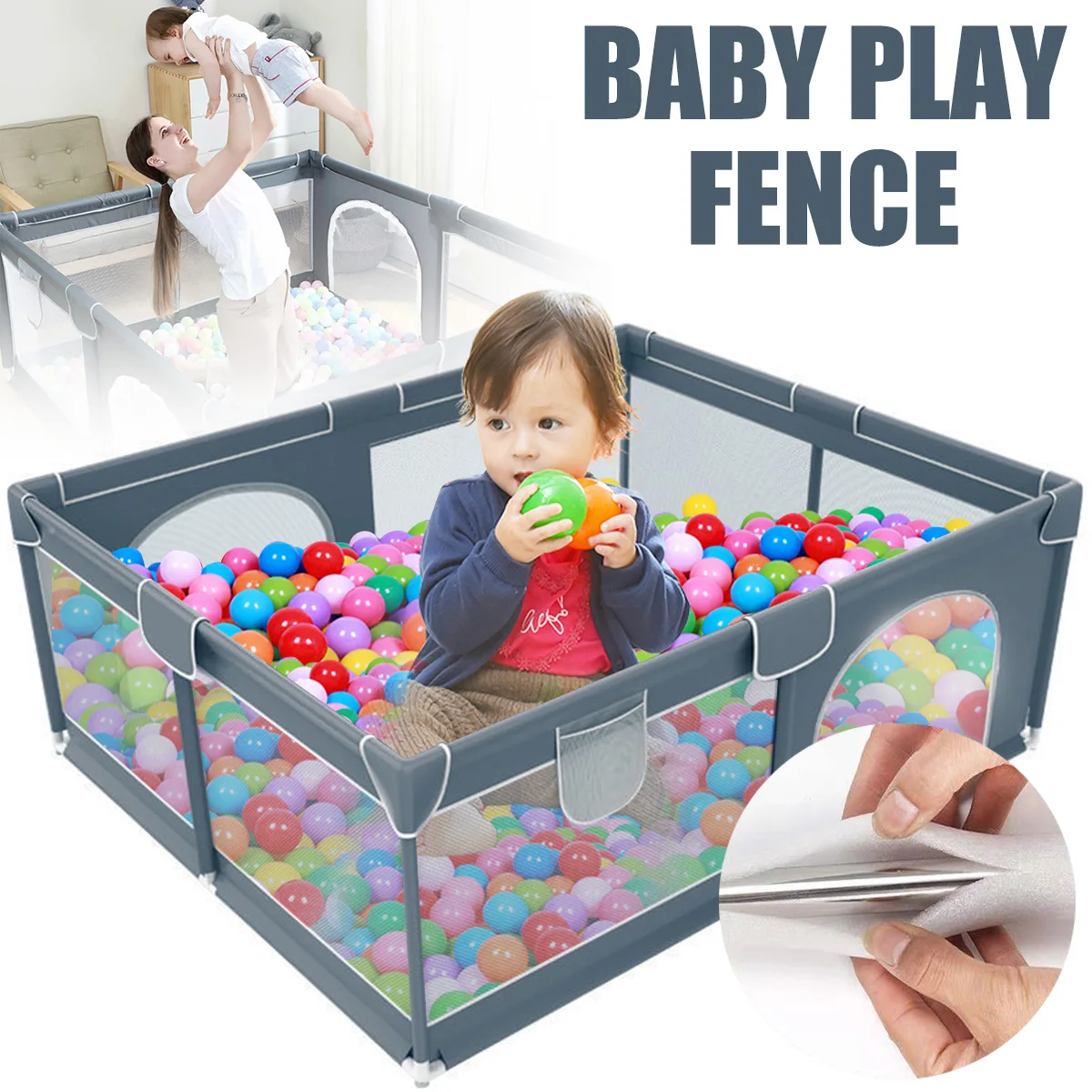 

70.9 x 59.1in Baby Playpen with Suction Cups Safety Activity Play Yard Foldable Play Ocean Ball Fence for Indoor Outdoor Use