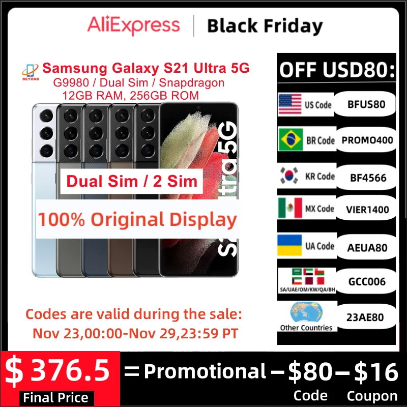 

Samsung Galaxy S21 Ultra S21U 5G Dual Sim G9980 6.8" ROM 256GB RAM 12GB Snapdragon NFC Original Unlocked 5G Android