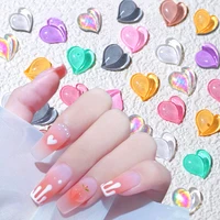 50pcs peach fruit nail charms 3d crystal kawaii heart nail gems translucence aurora resin nail rhinestones jewelry decorations