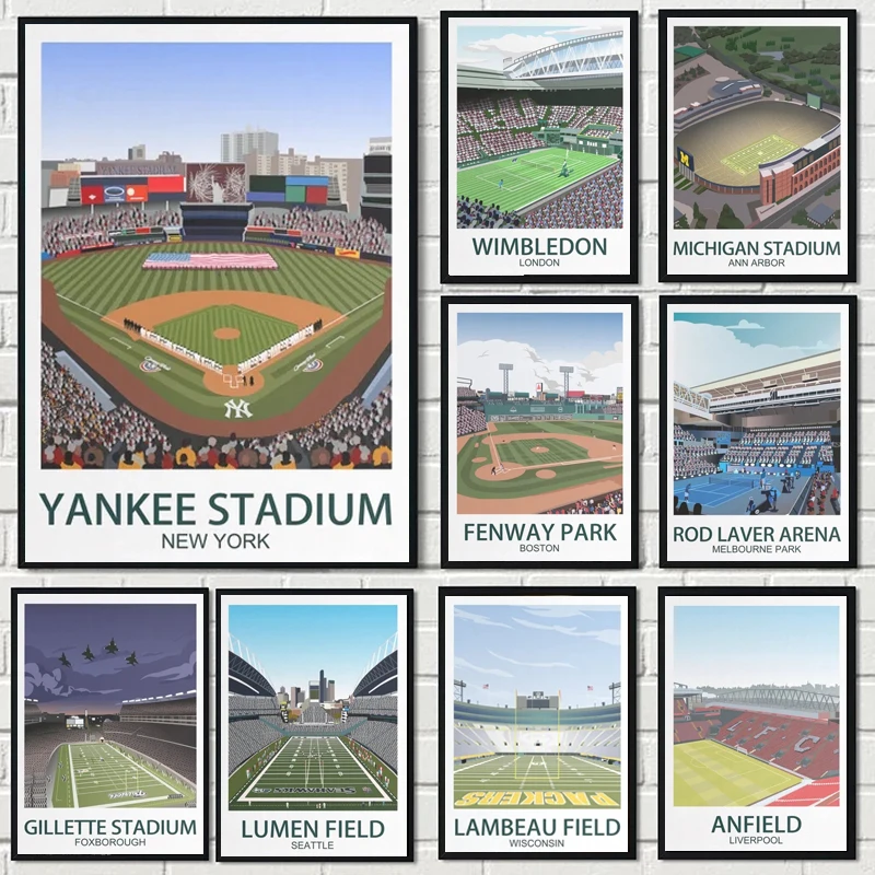 

Известный спортивный стадион Wimbledon Lambeau Field Stadium Минималистичная Спортивная Живопись Художественная печать для спортзала отеля домашний де...