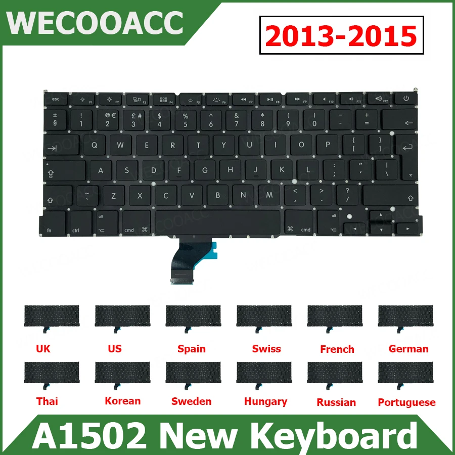 

New Replacement Keyboard For Macbook Pro Retina 13" A1502 UK US Swiss Spain French Russian German Keyboard 2013 2014 2015