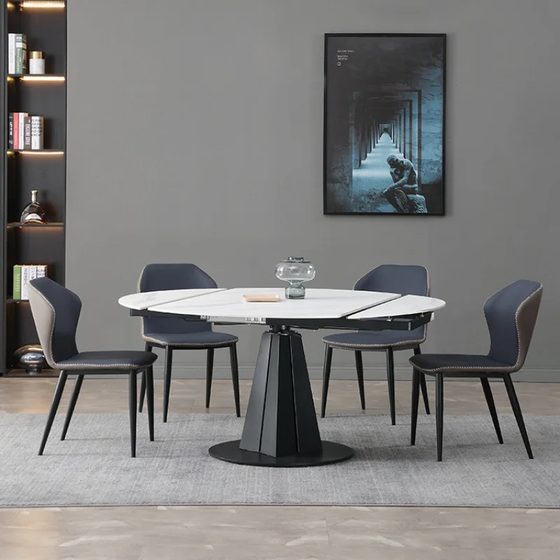 

Итальянская Минималистичная каменная тарелка, выдвижной обеденный стол и стул, Домашний Складной вращающийся роскошный круглый стол