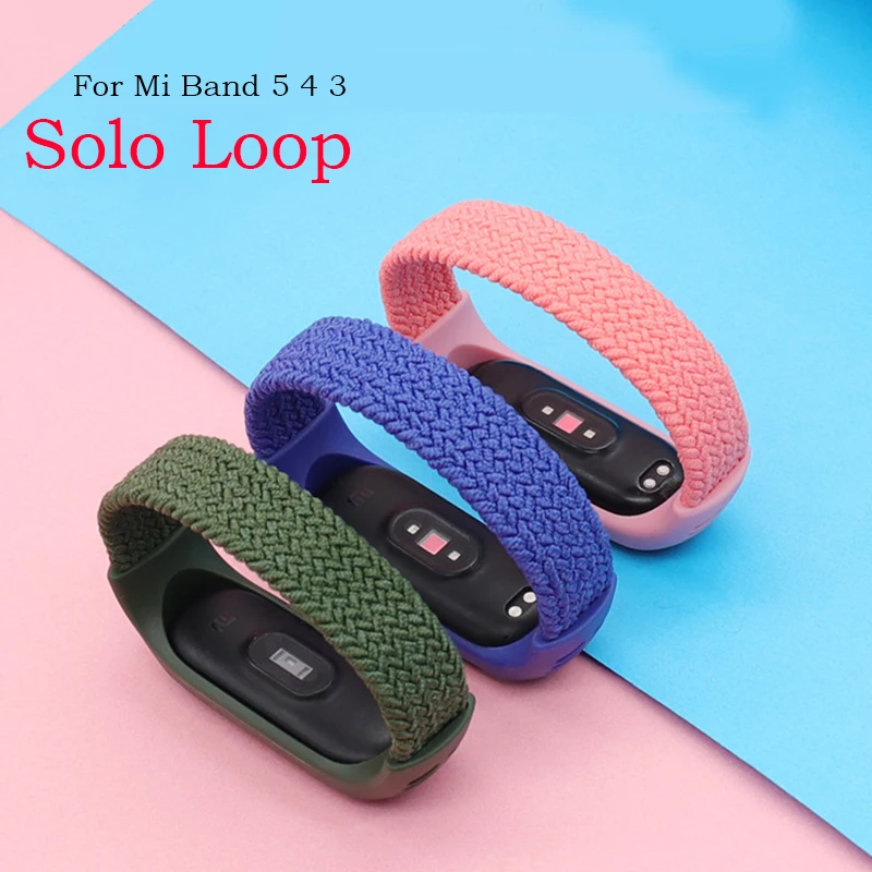 2021 Braided Solo Loop Nylon fabric Strap For Xiaomi Mi band 6 5 4 3 Elastic Bracelet Replace Wristband For mi band 4 5 6 Strap