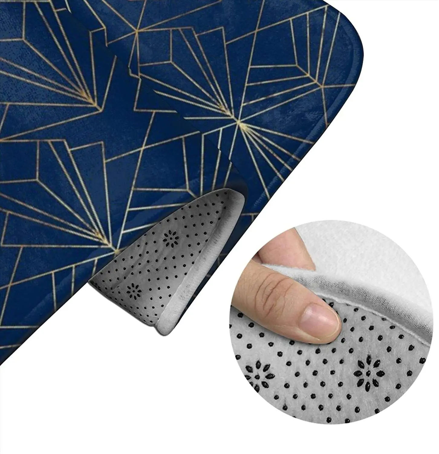 

Art Deco On Navy Blue Bathroom Mat Sets 3 Piece Set Rugs Memory Foam Mat Set Toilet Seat Cover Bath mat Lid Cover