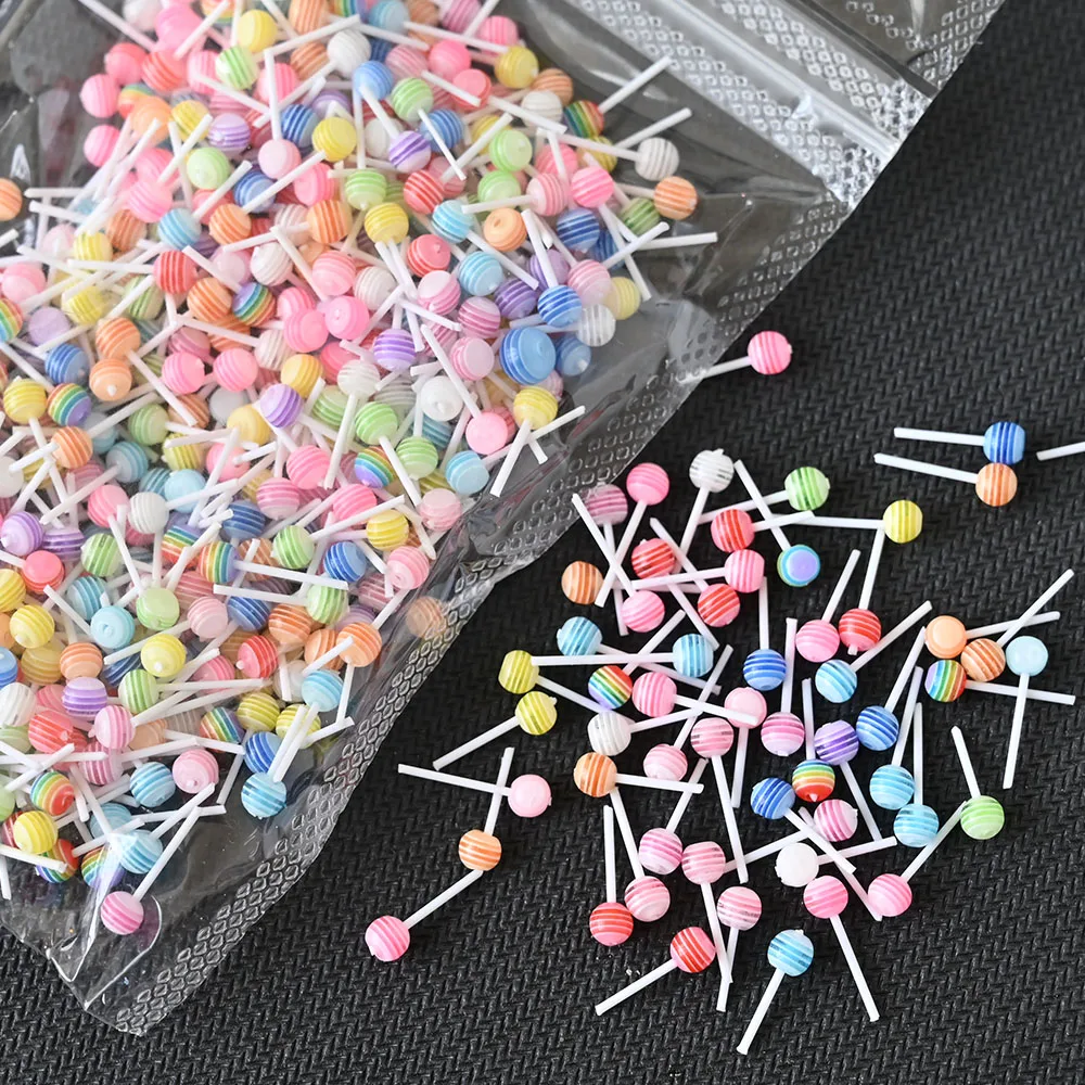 

50Pcs Lollipop Shaped Charms For Acrylic Nails Resin Nail Art Rainbow Decoration Studs Jewelry Manicure Nail Art Gem Accessories