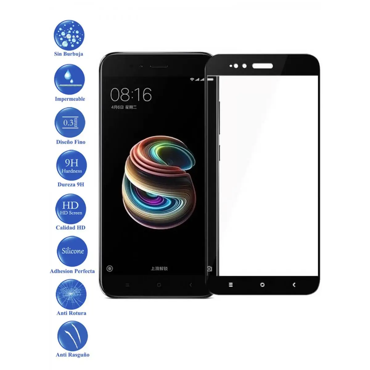 

Full Toughened Glass LCD cover screen protector for Xiaomi MI A1 and 5X Black