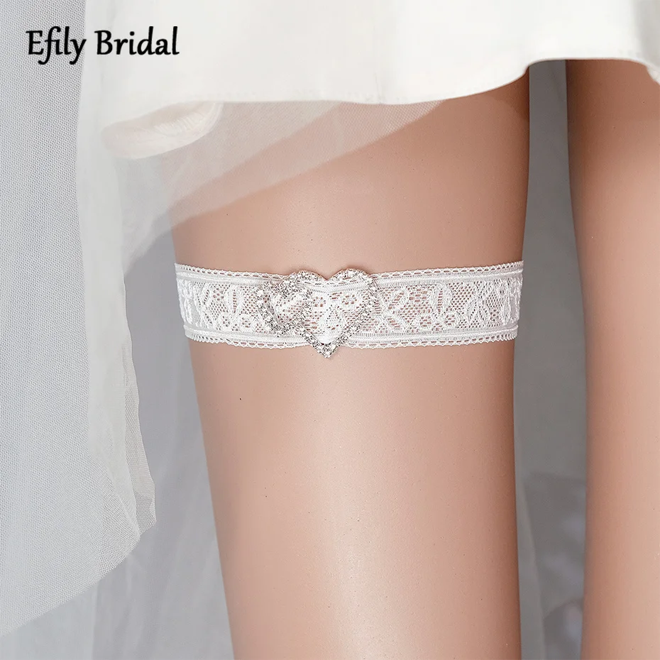 

Efily Love Heart Rhinestone Wedding Lace Garter Suspender Women Bride Accessories Party White Color Bridal Leg Garter Belt Gift