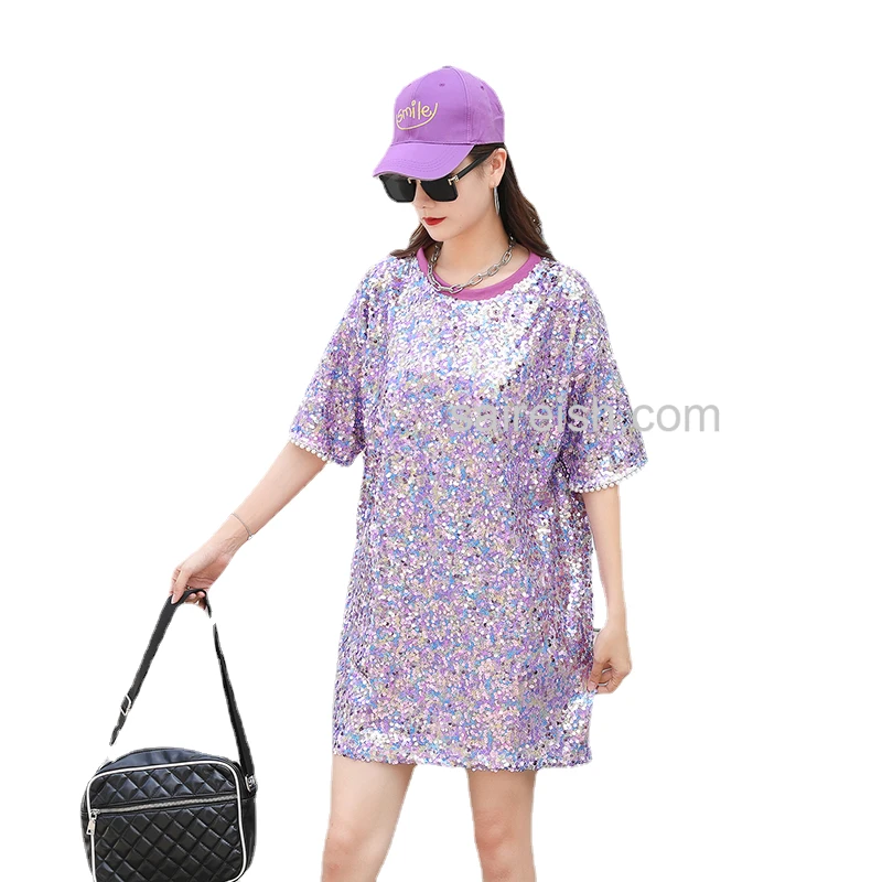 

Saireish Solid Color Purple Sequin Shirt Dresses Women Casual Summer Dresses 2023