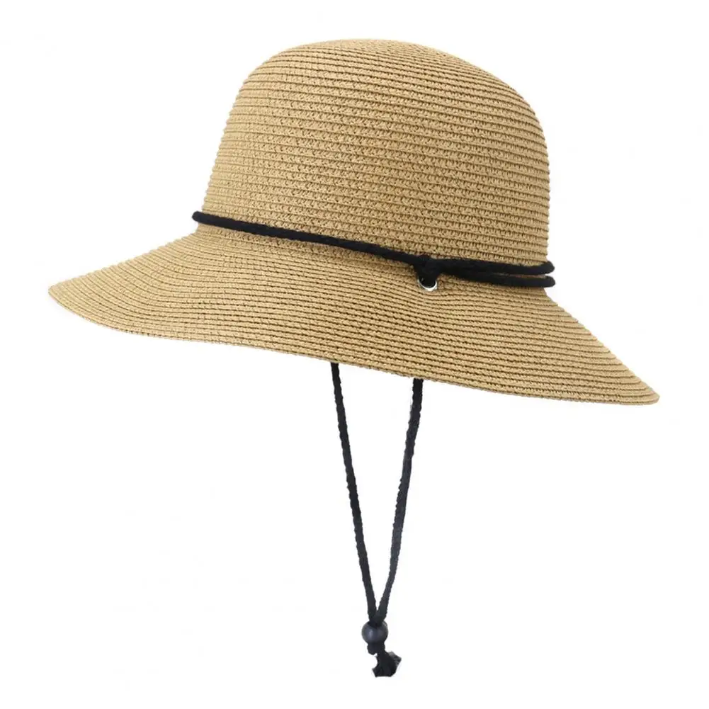 

Women Hat Sunscreen Unisex Super Fasten String Round Shape Anti-UV Summer Hat Sun Hat Panama Hat Paper Straw Women Men