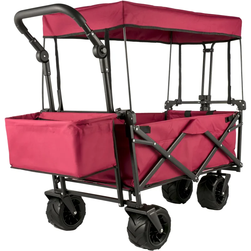 VEVORbrand Collapsible Wagon Cart Red, Foldable Wagon Cart Removable Canopy 601D Oxford Cloth, Collapsible Wagon Oversized