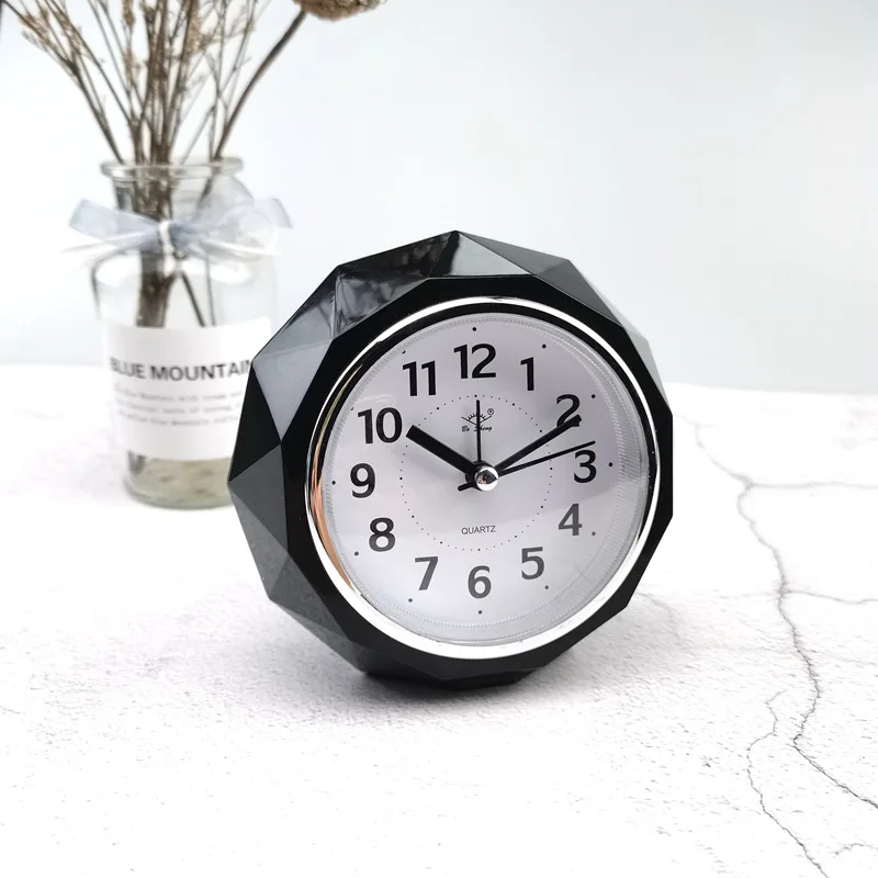 

Desk Clock Alarm Bedside Diamond Plastic Clock Silent Clocking Sweep Second Simple Modern Design
