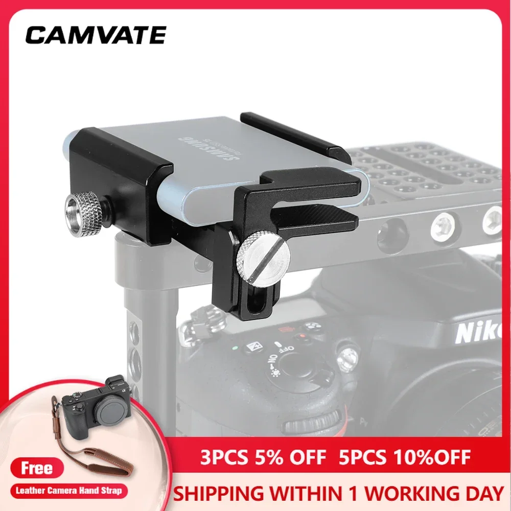 

CAMVATE Mobile HDD Holder Clamp With Adjustable Camera HDMI Cable Clamp Protector & 1/4"-20 Screw Specialized For SAMSUNG SSD T5