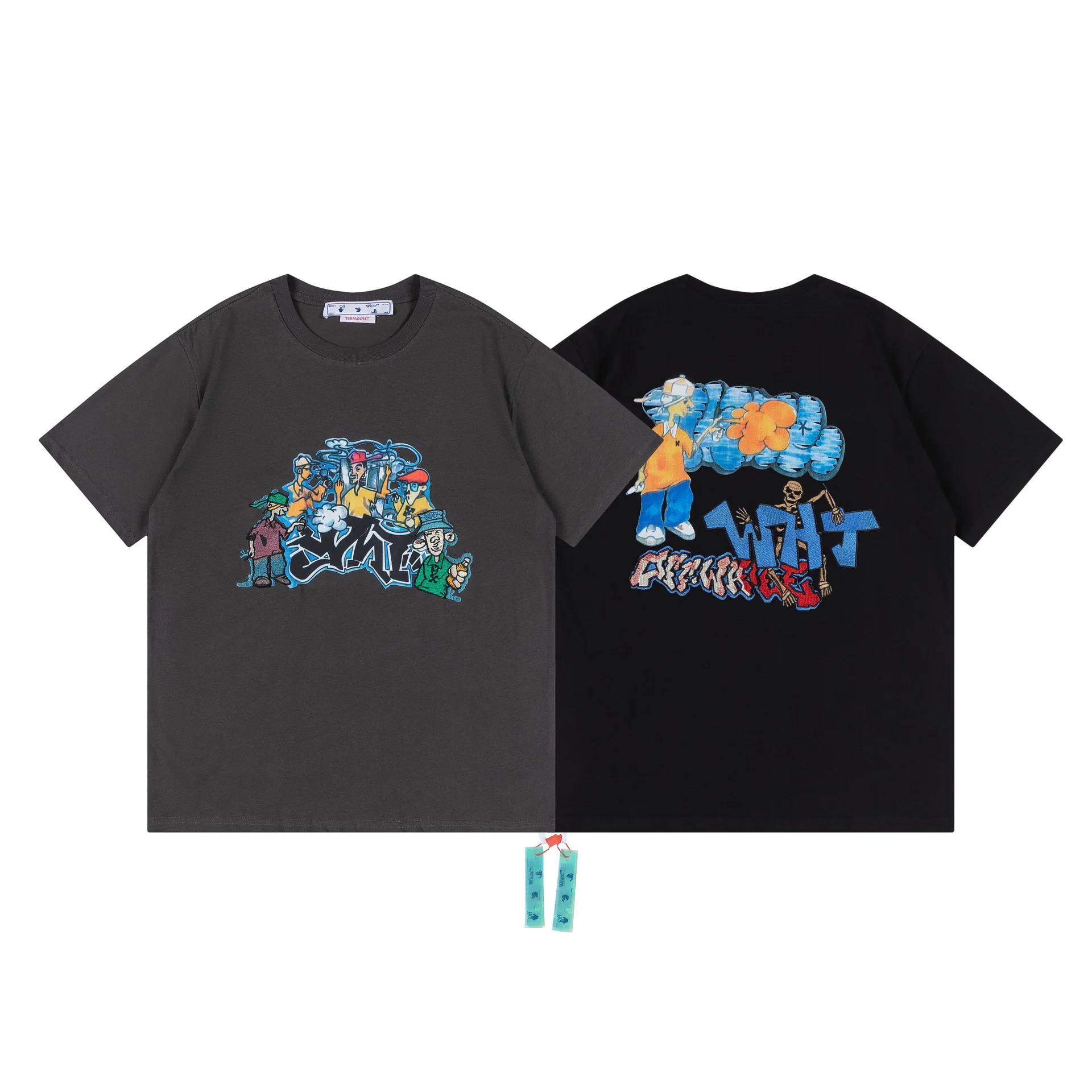 

2024 Spring/Summer New OFF White OW Cartoon Co branded Series Embroidered Pattern Round Neck Pullover Short Sleeve T Shirt
