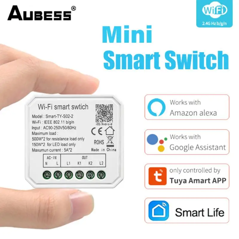 

Tuya WiFi Mini DIY Light Switch Module 1/2 Gang Smart Life Timer Relay Control Breaker Work with Alexa Google Home Yandex Alice