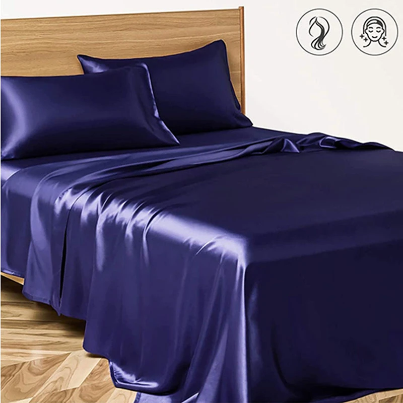 

3/4 Pcs Grade A Satin Fabric Bed Sheet Set Silky Rayon Luxury King Queen Size Cover Bedsheet Linen High Quality Soft