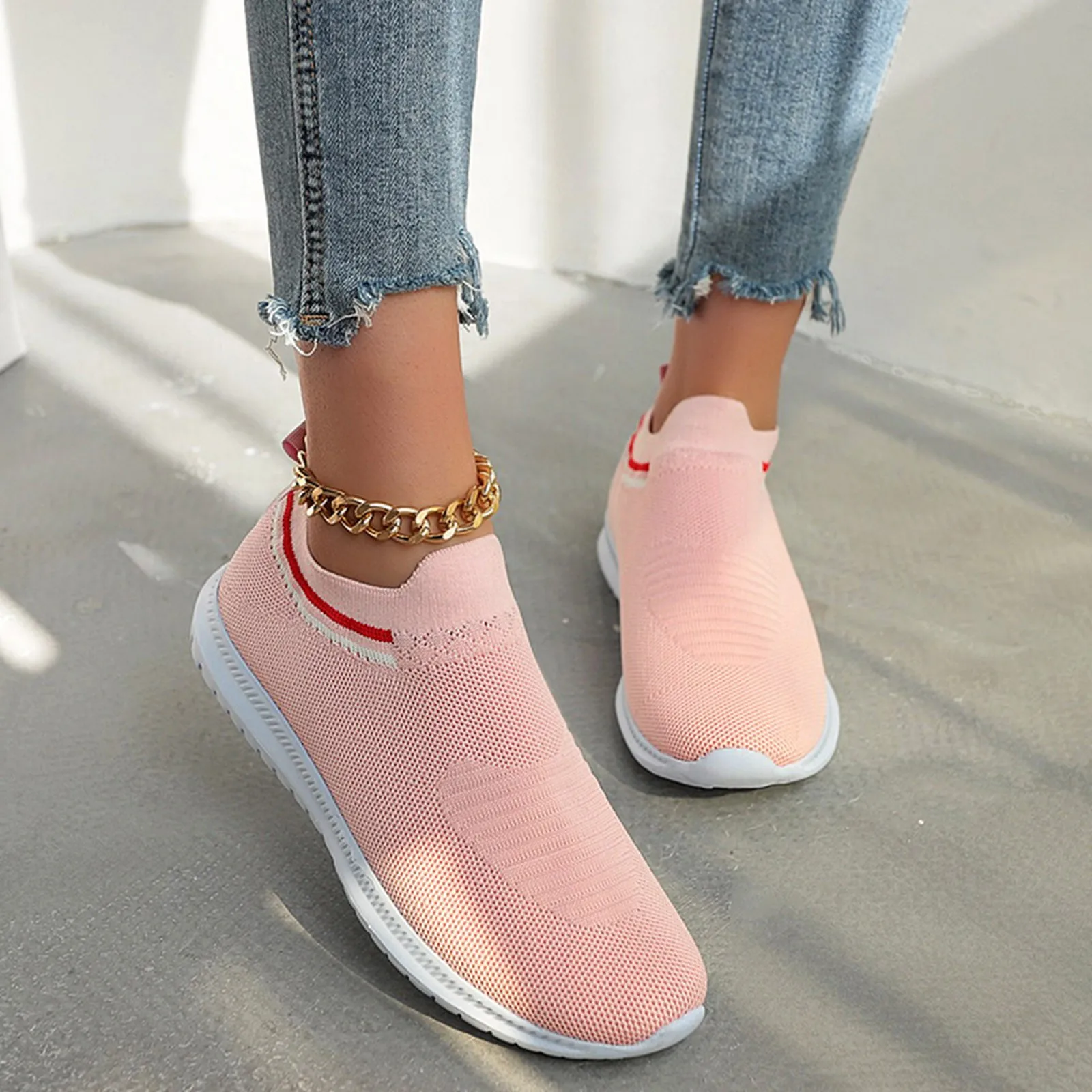 

Fashion Women Vulcanized Shoes High Quality Slip On Flats Round Toe Low-Top Solid Color Lightweight Mesh Women's Loafers Sneaker
