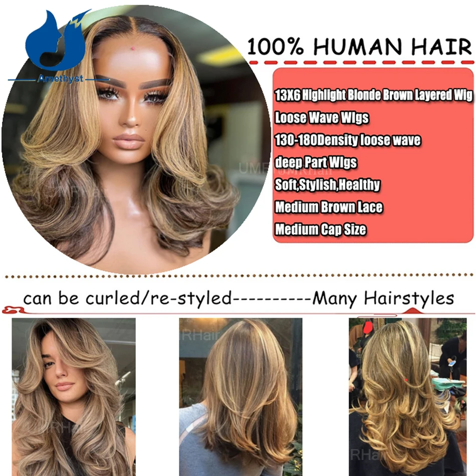 Парик-хайлайтер коричневый и блонд 13x6 парики из натуральных волос с глубокой