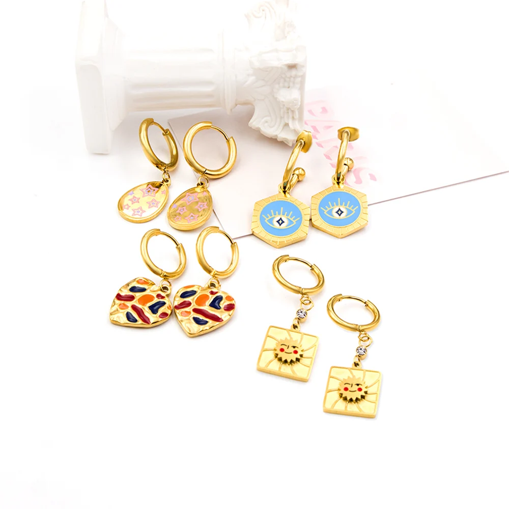 

LUXUKISSKIDS Small Hoops Earrings For Girls/Woman Cute Dangle Piercing Multicolor Heart Acrlic Blue Eyes Pendients Lucky Gifts