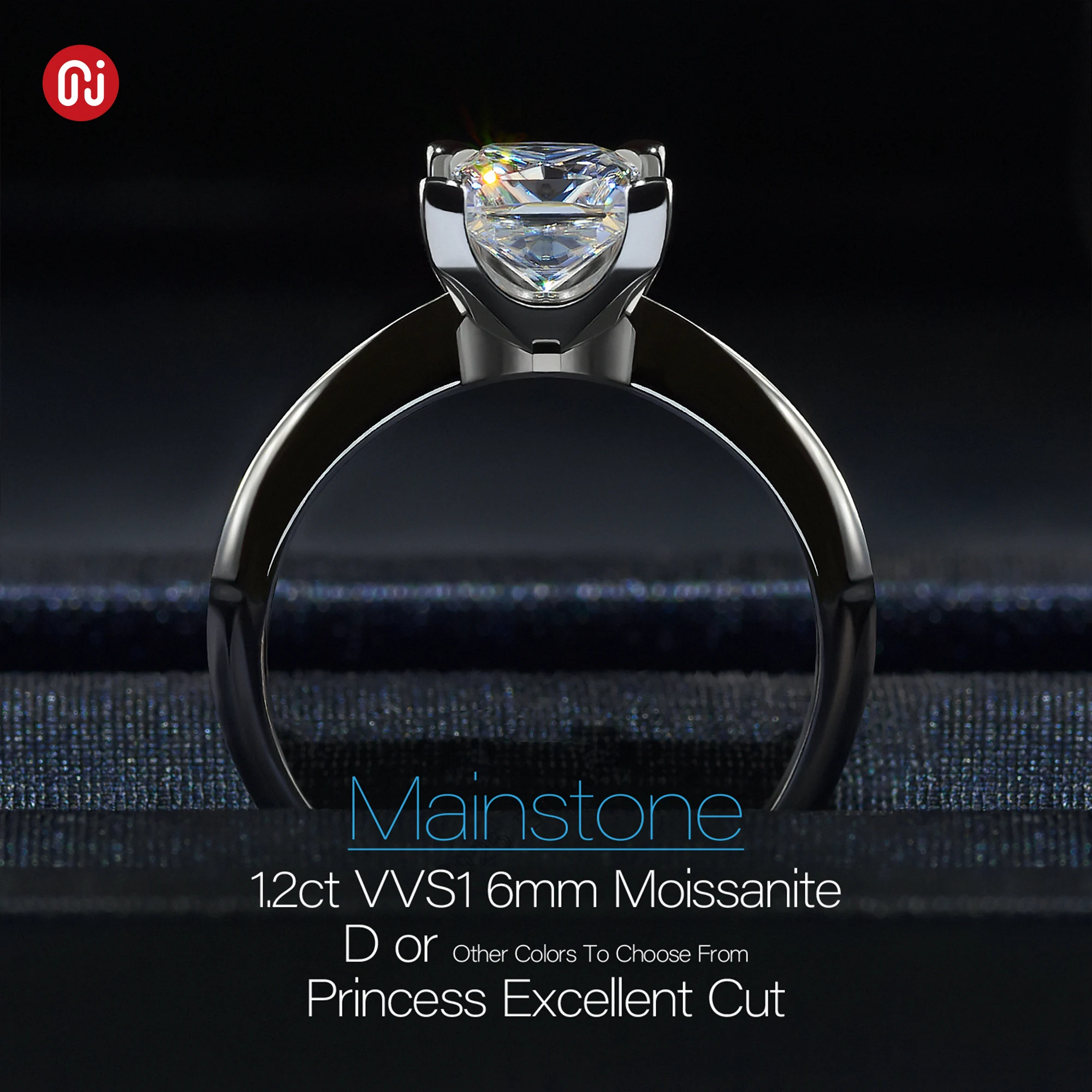 Фото GIGAJEWE 1.2ct 6,0 мм D Princess 18K покрытое белым золотом кольцо из серебра 925 пробы с моиссанитом подарок для женщины символ любви женщина девушка Gif №5