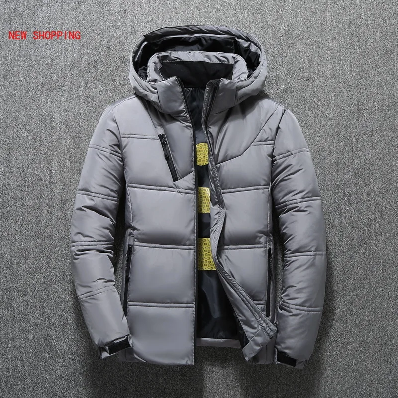 Quality Brand Men Down Jacket Slim Thick Warm Solid Color Hooded Outdoor Coats Fashion Casual Down Jackets Male Outwear black