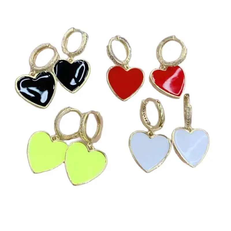 

Women Gold Color Heart shape Gold Colorful Enamel Hoop CZ Earrings