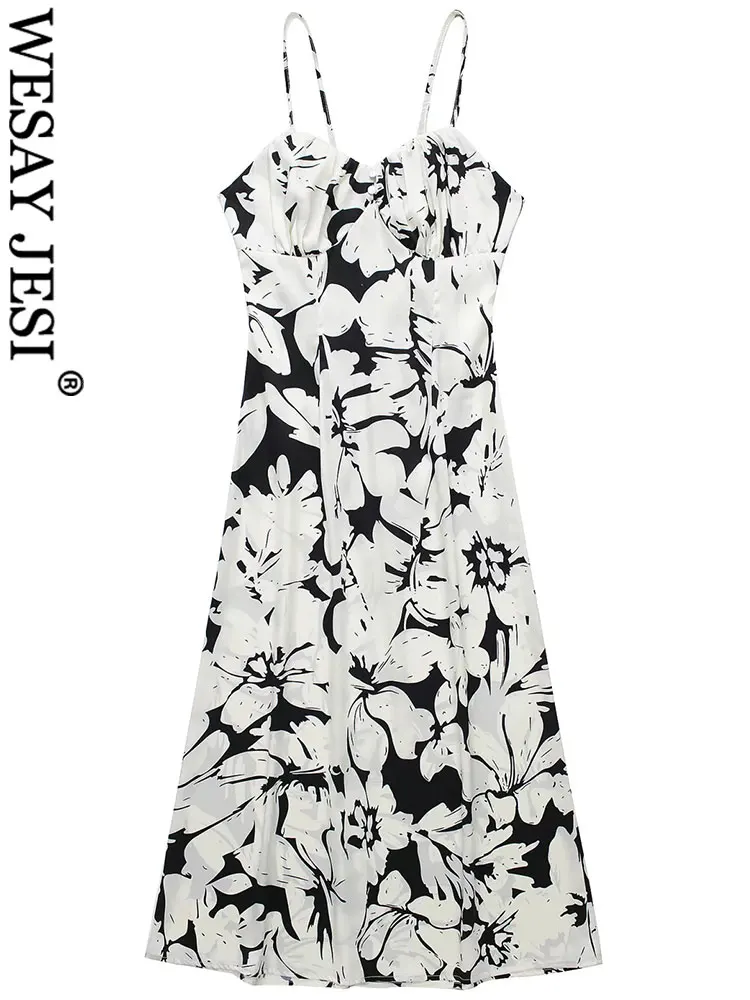 

WESAY JESI Sexy Elegant Low Neck Slim Long Sling Ladies Dress Summer Casual Lightweight Cool Open Back Lace Up Women's Dress New