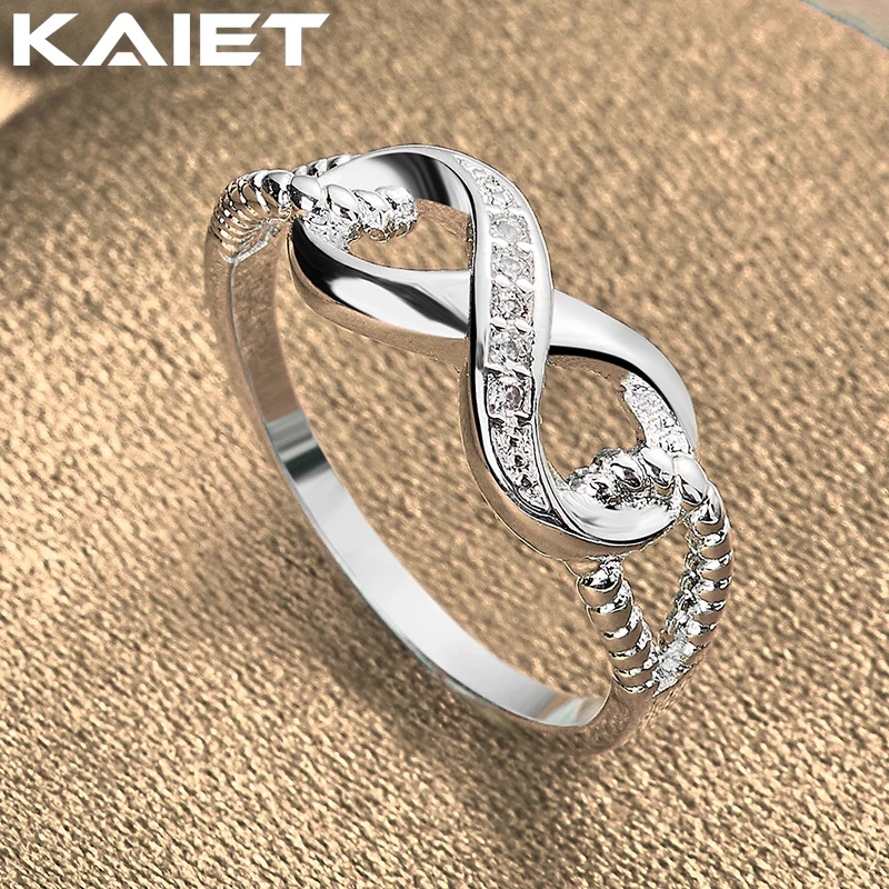 

KAIET 925 Silver Color 8-Word Inlaid Crystal 7-10 # Ring for Women Fashion Accessories Jewelry