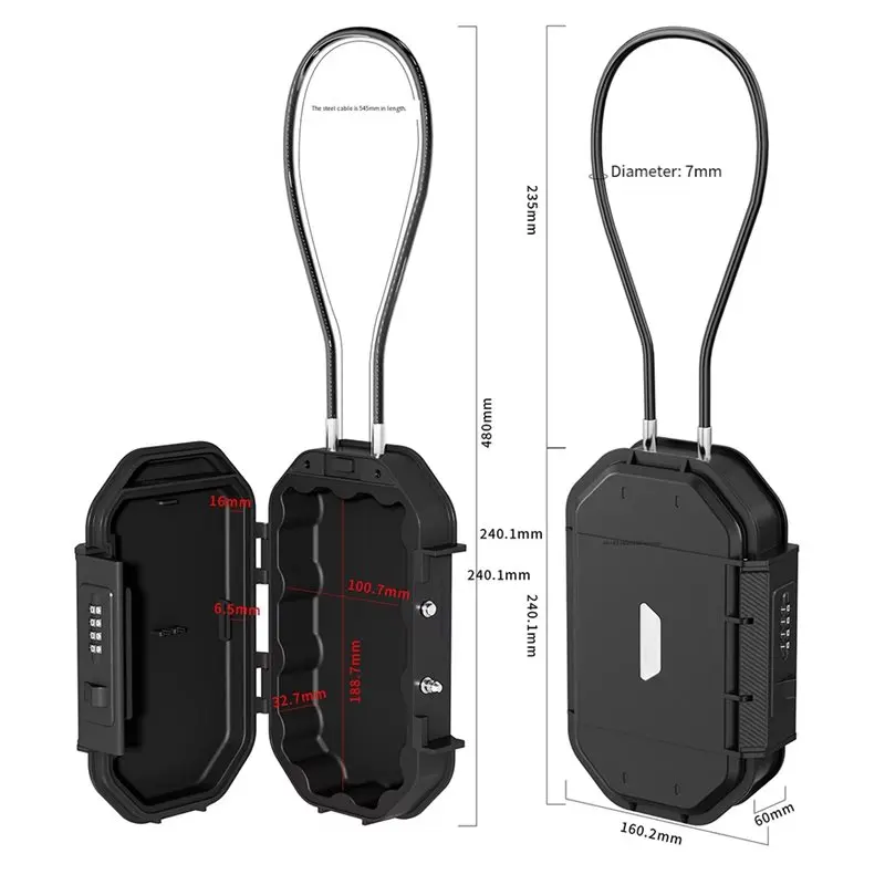 Фото Дорожный сейф BAAE Travel Safe Lock Box с 4-значным кодовым замком, защита от кражи, персональный пляжный сейф, съемный стальной трос, защитный кейс №4
