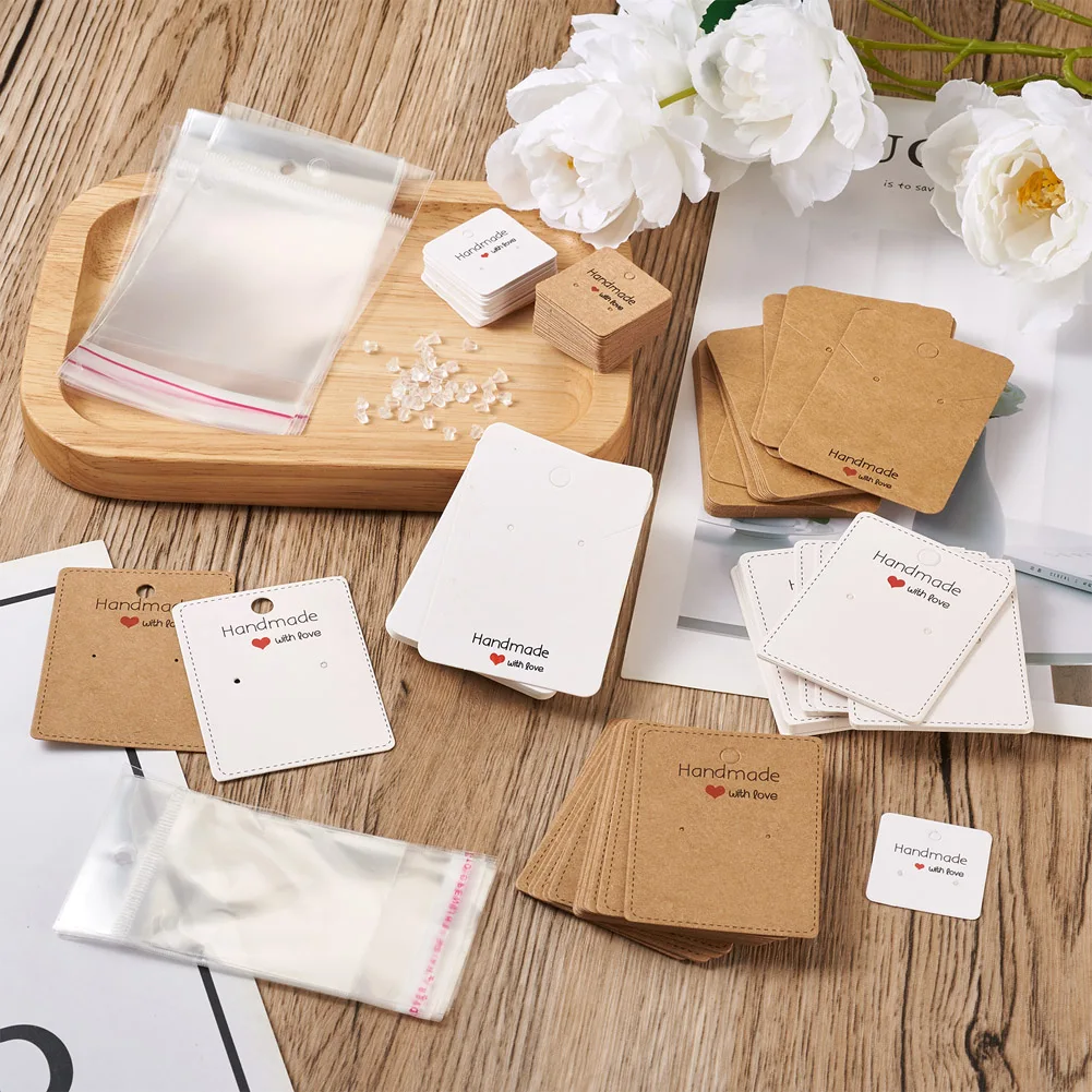 150Pcs Earring Cards Necklace Display Cards with Self-Seal Bags and Plastic Ear Nuts Packaging Paperboard DIY Making Supplies