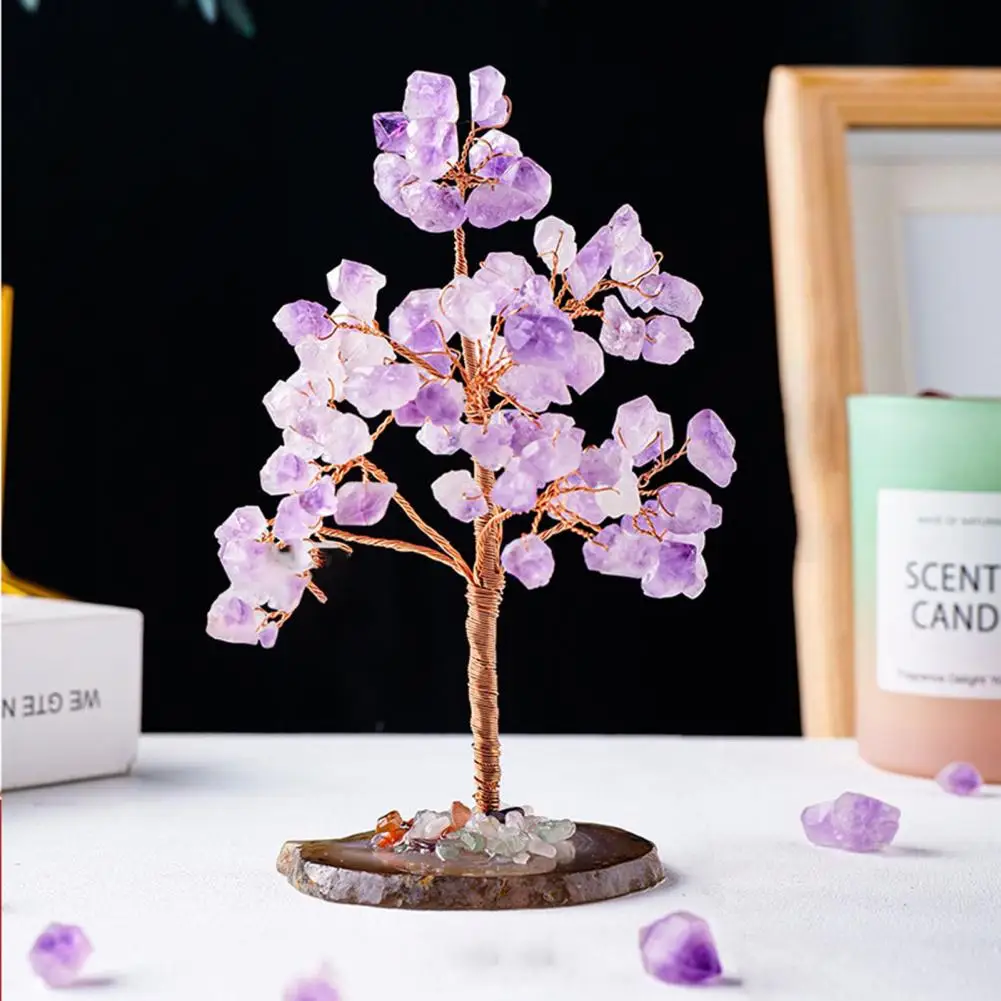 

Natural Crystal Money Tree With Agate Slice Base Handmade Bonsai Tree For Wealth And Luck Fengshui Home Decoration
