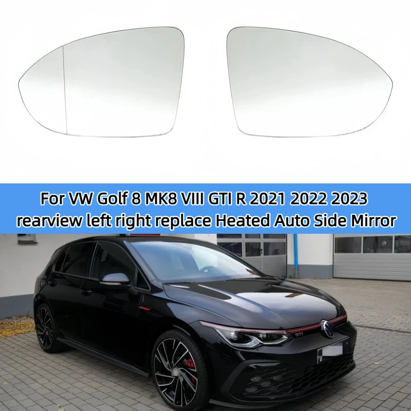 Фото Для VW Golf 8 MK8 VIII GTI R 2021 2022 2023, задний вид слева и правая замена, автоматическое боковое зеркало с подогревом, стекло с подогревом линзы №1