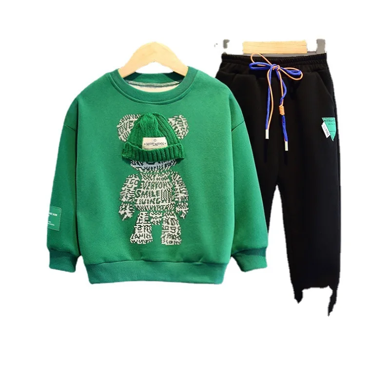 2023 Children's Clothing boys and girls spring suits children's spring and autumn cotton sweater two-piece set