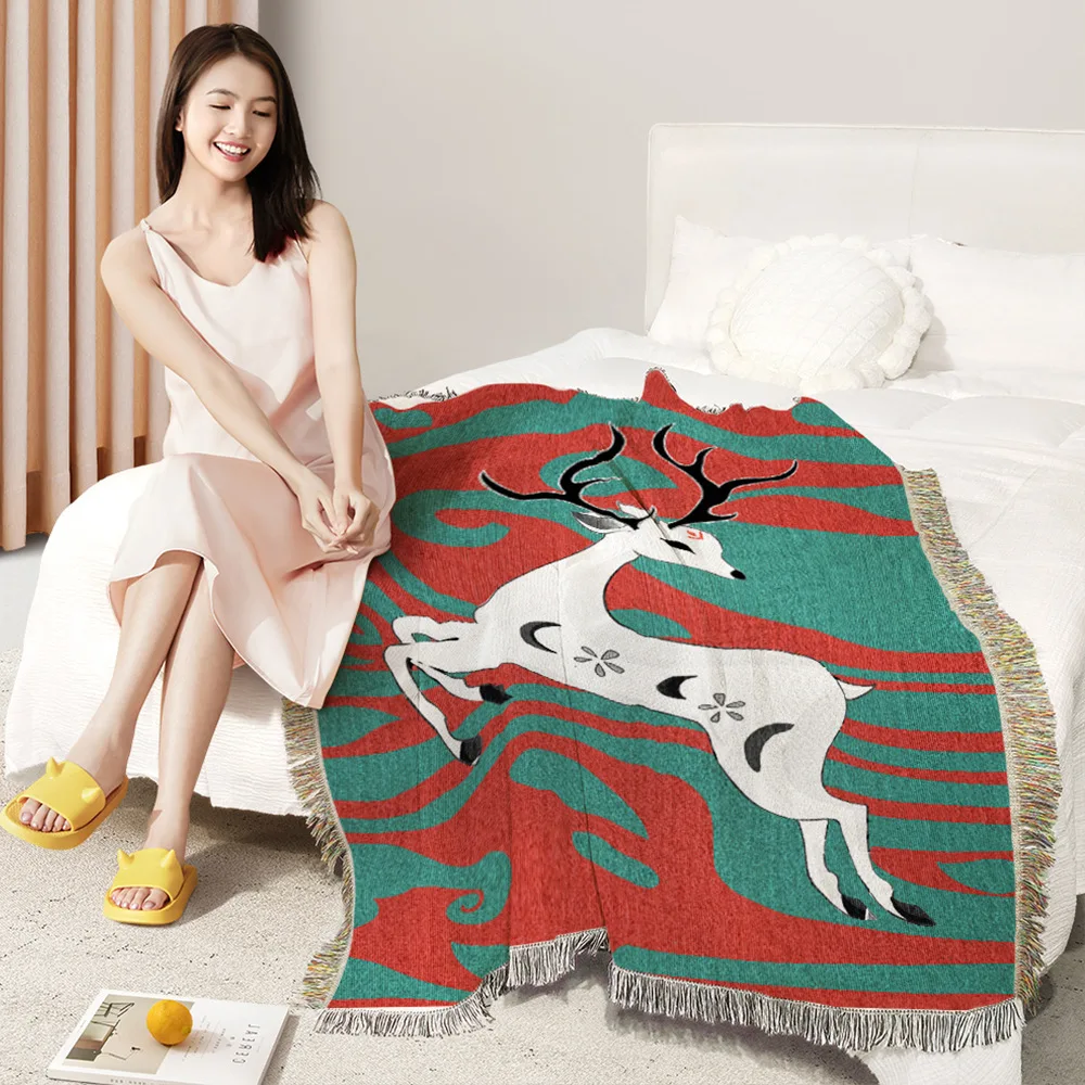 Японское одеяло для дивана вязаное с кисточками гобелен покрывало одеяла