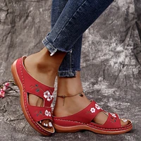 2022 summer new womens hollow flower embroidery thick sole lame heel sandals ladies outdoor casual beach sandals large size 43