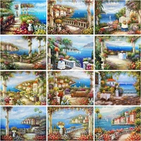 chenistory oil painting seaside natural scenery handpainted unique gift pictures by numbers on canvas diy frame for adults home
