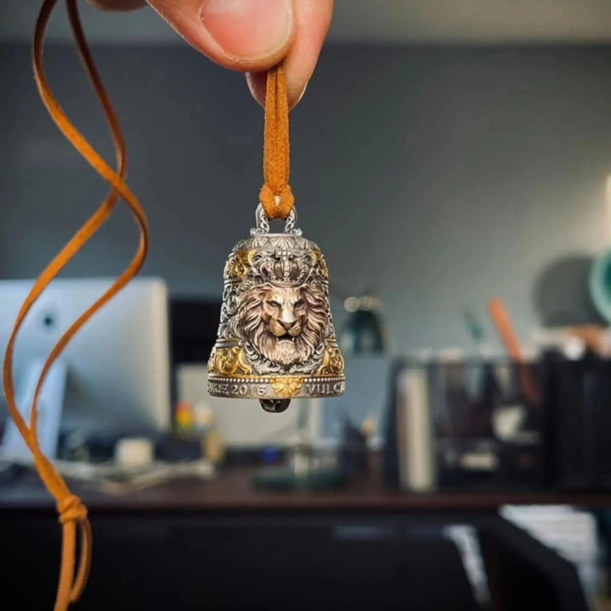 

Mini Retro Lion Head Bell Brass Copper Sculpture Wind Bell Bronze Bell Creative Gift Home Decoration Pendant