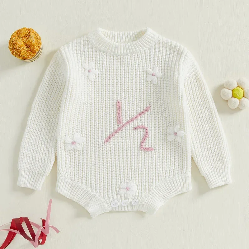 Свитер для маленьких девочек боди с длинными рукавами и цветочной вышивкой