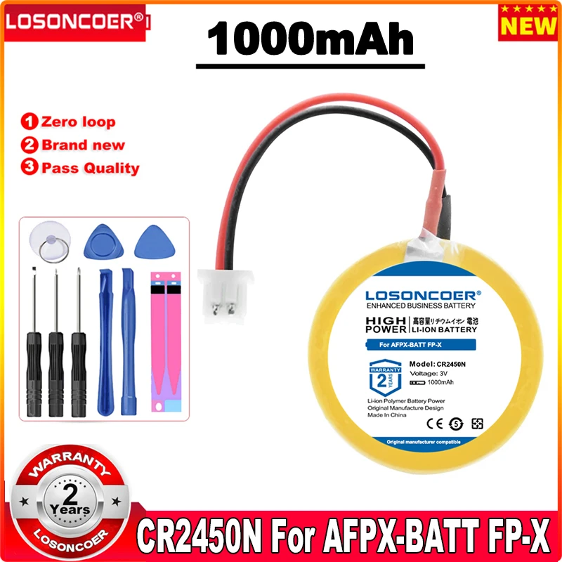 Аккумулятор LOSONCOER CR2450, CR2450N, 1000 мА · ч, с паяным штекером, для проводов CR 2450, 3 в, для серий AFPX-BATT, FP-X, батареи для ПЛК-устройств