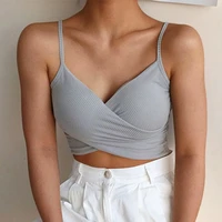 fashion sexy women v neck pure color patchwork crop tops sleeveless camisole tank tops casual summer ladies slim vest