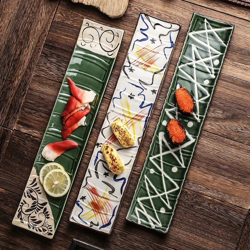 

17inches dinner set plates and dishes Creative hand-painted rectangular ceramic plate Japanese food sushi plate decorative plate