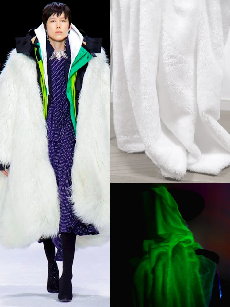 

White Imitation Fur Luminous Pilose Hair Fabric Technology Apparel Furniture Bag Fashion Design Creative Cloth for Sewing