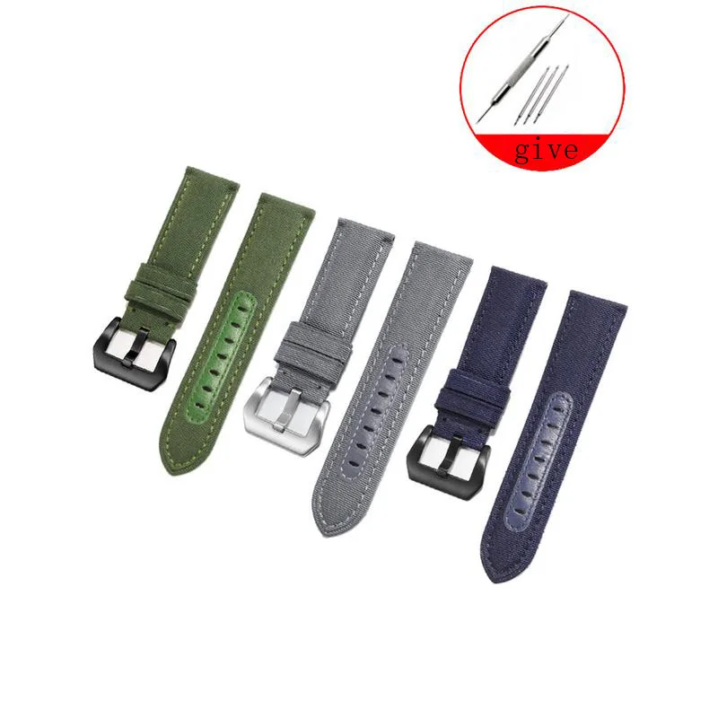 

Leisure Nylon Strap For PANERAI PAM111441 AGELOCER SUUNTO9 Army Green Canvas Watchband 24mm